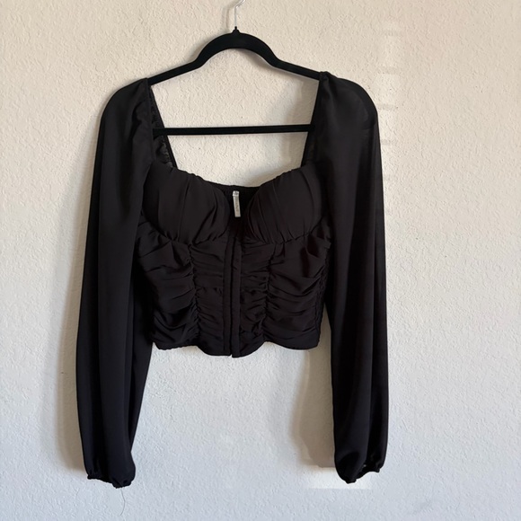 Bluebelle Tops - Bluebell woman’s  Black corset cropped Long Sleeve Blouse size L sexy feminine
